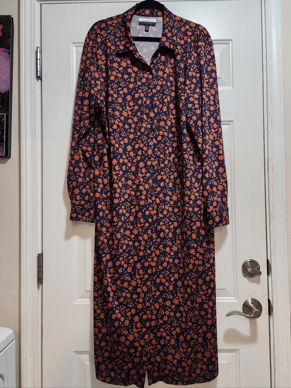 Eloquii Elements Navy & Burnt Orange Floral Long Sleeve Shirt Dress Size 24